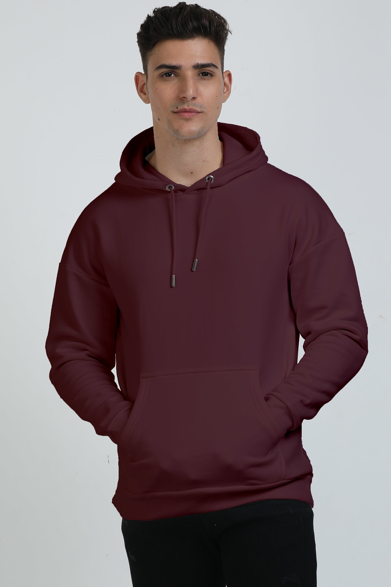 Unisex Solid Heavyweight Oversized Hooded Sweatshirt Maroon