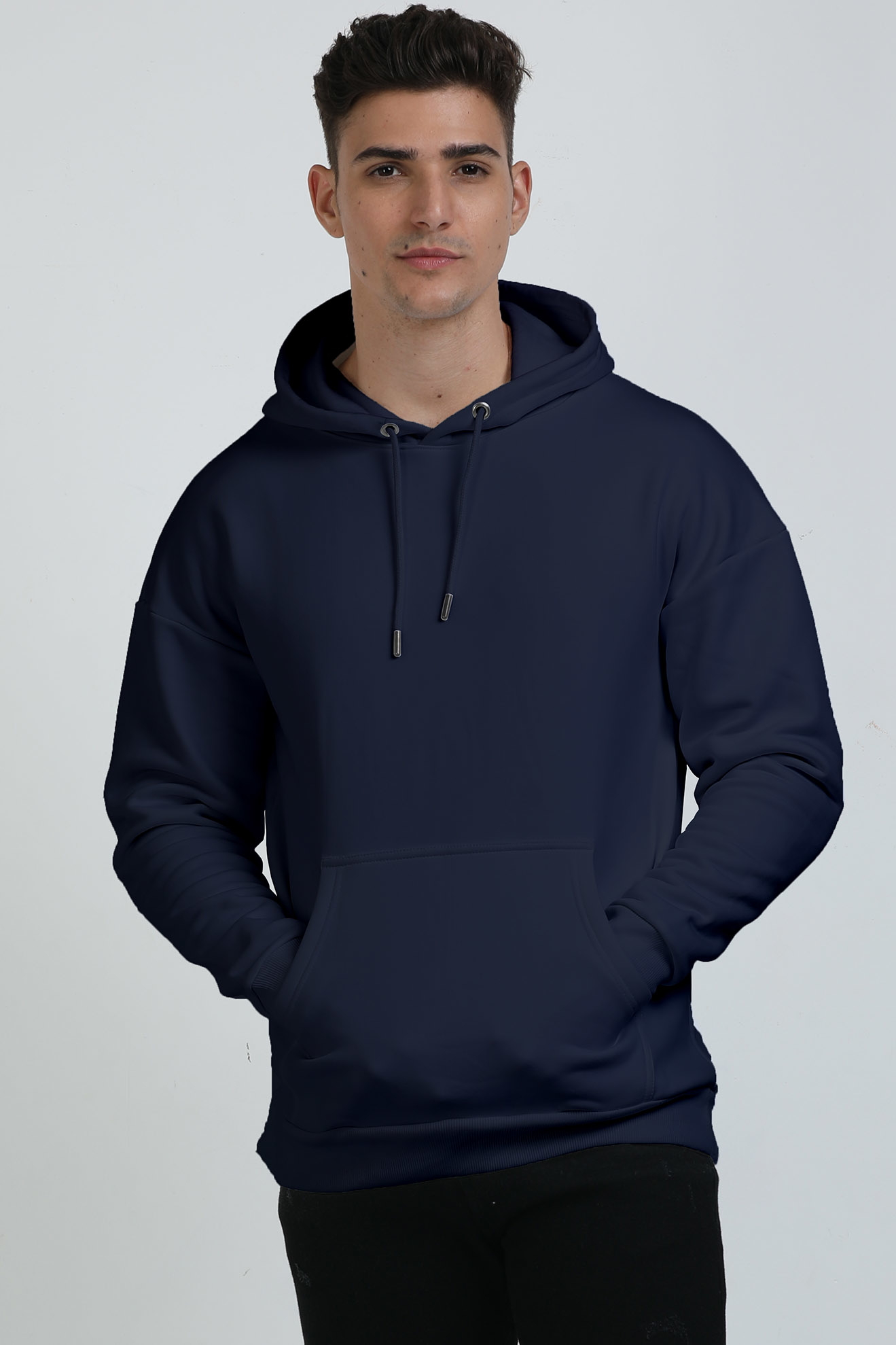 Unisex Solid Heavyweight Oversized Hooded Sweatshirt Navy Blue