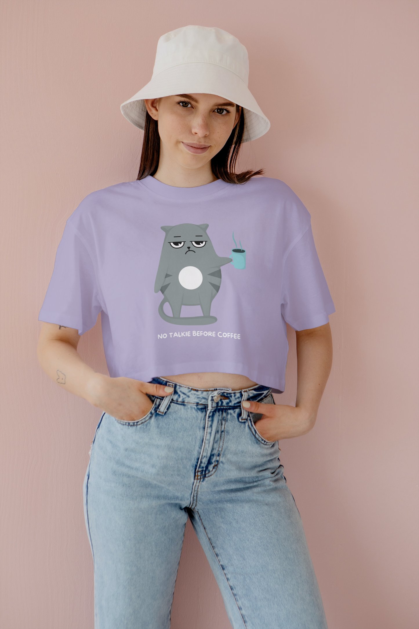 Printed Women Crop Top | No Talkie Before Coffee