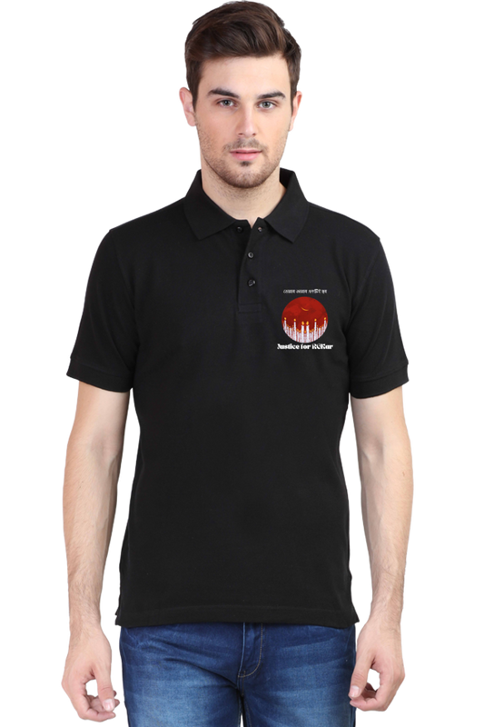 Justice For RGKar Printed Black Polo T Shirt