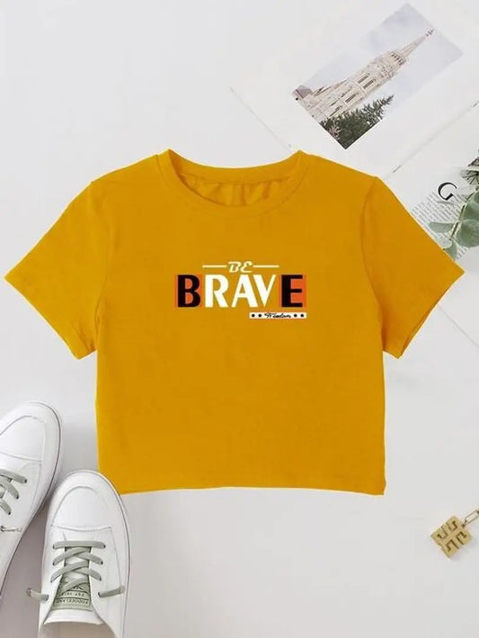 Printed Short Sleeve Round Neck Crop T Shirt for Women and Girls